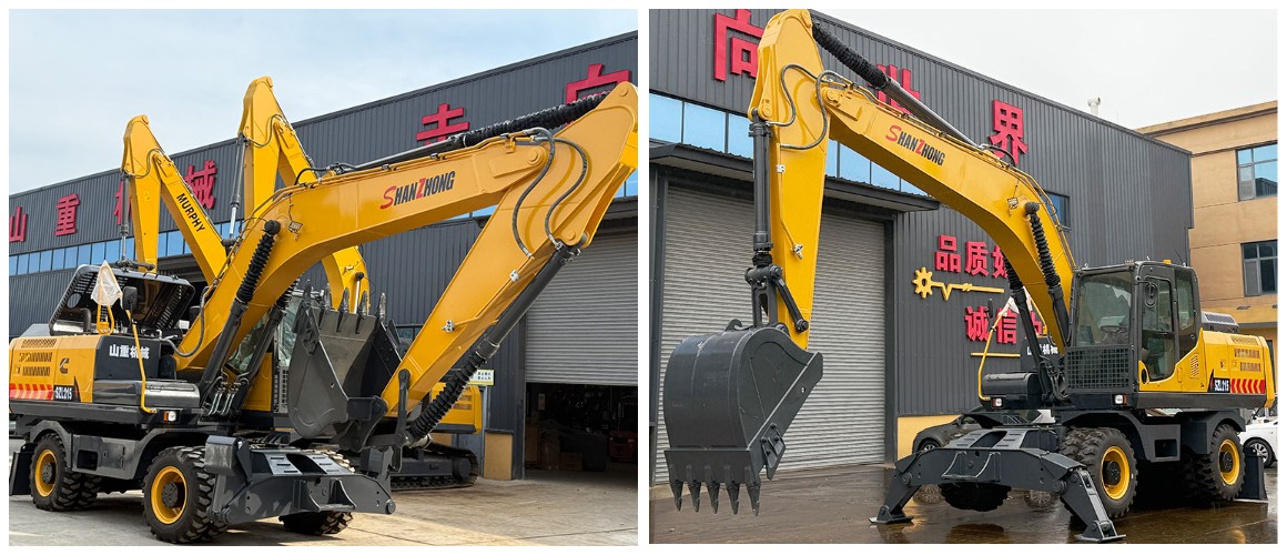 SZL215 Wheel Excavator The overall performance of the hydraulic system is reasonably matched with the engine output power, which greatly reduces energy loss. Intelligent control, all-wheel drive, all-wheel hydraulic oil brakes and stable driving control system. Cummins engine with electronic injection, turbocharging and fuel cooling system, high fuel efficiency, low fuel consumption and durability. Model SZL215, designed and produced by Shanzhong, is specially designed for the cold climate of Russia, and is a suitable replacement for European earthmoving equipment. It has high indicators of reliability, quality, production parameters, convenience and application. Excavators have a large number of replaceable working equipment (excavator buckets of various powers and shapes, clamshell buckets, hydraulic hammers, rippers, etc.). Wide range of applications: 1. Municipal work and urban maintenance: Ideal for laying pipelines, digging cable trenches, landscaping, installing street lighting and maintaining municipal facilities, able to quickly move between different points. 2.Construction of highways and infrastructure: Used for repairing road surfaces, strengthening slopes, digging drainage ditches and auxiliary work around bridges and culverts; its portability is ideal for linear engineering projects. 3. Material Handling and Warehouse Logistics: Capable of loading, unloading, moving and stacking bulk materials such as sand, gravel, coal and wood in warehouses, docks and logistics parks with efficiency significantly superior to that of forklifts. 4.Agricultural Irrigation and River Management: Involved in projects such as ditch dredging, river bank stabilization and farmland conversion; has some mobility on soft soils without damaging surrounding farmland or road surfaces. 5.Disaster response and emergency construction: With its fast autonomous mobility, it can arrive on the scene immediately after a disaster to perform emergency tasks such as clearing roads and clearing debris. SZL215 Wheel Excavator Brief Description of the Advantages of 21 Ton Wheel Excavator 1. Reduce construction costs High operating efficiency shortens construction time, reducing labor and management costs; low failure rate reduces maintenance frequency, reducing maintenance costs and downtime losses; The wheeled design eliminates the need for additional vehicles, reducing the cost of moving equipment. 2. Improved construction quality Advanced precision control technology ensures the precision of excavation and loading, ensuring the dimensional accuracy of excavations, trenches and other work; stable operation reduces the number of construction errors, increasing the stability and safety of project structures; high quality construction reduces the number of reworks, which further reduces costs. 3. Increased operational safety A complete set of safety devices (ROPS/FOPS certified cab, collision avoidance system, overload protection) provides a comprehensive safety guarantee; The ergonomic cab design reduces fatigue during long periods of work, improves operator concentration and prevents accidents. SZL215 Wheeled excavator Brand: shanzhong Model: SZL215 Engine: Clinder Cummins 6 6BTAA5.9-S178 Power: 153KW/2200 RPM Weight: 21000kg Bucket capacity: 1.0m³ Size Delivery length: 9700mm Boom length: 5650mm Delivery height: 3340mm Arm length: 2920mm Overall width: 2900mm Dozer plate height: 770mm Turntable width: 2800mm Dozer plate height: 2450mm Wheelbase: 2880mm Dozer plate lifting height: 580mm Tread: 1920 mm Bulldozer support height: 110mm Radius, turning center to rear: 2800 mm Bulldozer support height: 10.00-20 Counterweight ground clearance: 1220 mm Minimum ground clearance: 325mm Hydraulic tank capacity: 215L Fuel tank capacity: 350L Working Parameter Maximum digging radius: 9700mm Maximum digging height: 10000mm Maximum digging depth: 6350mm Maximum digging height: 7200mm Hydraulic pressure: 34.3MPa Hydraulic flow: 520L/min Rotation speed: 0-12r/min Maximum steering pump flow 46L/min Gradeability: ≥35° Travel speed: 28km/h SZL215 Wheel Excavator SZL215 Wheel Excavator The overall performance of the hydraulic system is reasonably matched with the engine output power, which greatly reduces energy loss. Intelligent control, all-wheel drive, all-wheel hydraulic oil brakes and stable driving control system. Cummins engine with electronic injection, turbocharging and fuel cooling system, high fuel efficiency, low fuel consumption and durability. Model SZL215, designed and produced by Shanzhong, is specially designed for the cold climate of Russia, and is a suitable replacement for European earthmoving equipment. It has high indicators of reliability, quality, production parameters, convenience and application. Excavators have a large number of replaceable working equipment (excavator buckets of various powers and shapes, clamshell buckets, hydraulic hammers, rippers, etc.). Wide range of applications: 1. Municipal work and urban maintenance: Ideal for laying pipelines, digging cable trenches, landscaping, installing street lighting and maintaining municipal facilities, able to quickly move between different points. 2.Construction of highways and infrastructure: Used for repairing road surfaces, strengthening slopes, digging drainage ditches and auxiliary work around bridges and culverts; its portability is ideal for linear engineering projects. 3. Material Handling and Warehouse Logistics: Capable of loading, unloading, moving and stacking bulk materials such as sand, gravel, coal and wood in warehouses, docks and logistics parks with efficiency significantly superior to that of forklifts. 4.Agricultural Irrigation and River Management: Involved in projects such as ditch dredging, river bank stabilization and farmland conversion; has some mobility on soft soils without damaging surrounding farmland or road surfaces. 5.Disaster response and emergency construction: With its fast autonomous mobility, it can arrive on the scene immediately after a disaster to perform emergency tasks such as clearing roads and clearing debris. SZL215 Wheel Excavator Brief Description of the Advantages of 21 Ton Wheel Excavator 1. Reduce construction costs High operating efficiency shortens construction time, reducing labor and management costs; low failure rate reduces maintenance frequency, reducing maintenance costs and downtime losses; The wheeled design eliminates the need for additional vehicles, reducing the cost of moving equipment. 2. Improved construction quality Advanced precision control technology ensures the precision of excavation and loading, ensuring the dimensional accuracy of excavations, trenches and other work; stable operation reduces the number of construction errors, increasing the stability and safety of project structures; high quality construction reduces the number of reworks, which further reduces costs. 3. Increased operational safety A complete set of safety devices (ROPS/FOPS certified cab, collision avoidance system, overload protection) provides a comprehensive safety guarantee; The ergonomic cab design reduces fatigue during long periods of work, improves operator concentration and prevents accidents. SZL215 Wheeled excavator Brand: shanzhong Model: SZL215 Engine: Clinder Cummins 6 6BTAA5.9-S178 Power: 153KW/2200 RPM Weight: 21000kg Bucket capacity: 1.0m³ Size Delivery length: 9700mm Boom length: 5650mm Delivery height: 3340mm Arm length: 2920mm Overall width: 2900mm Dozer plate height: 770mm Turntable width: 2800mm Dozer plate height: 2450mm Wheelbase: 2880mm Dozer plate lifting height: 580mm Tread: 1920 mm Bulldozer support height: 110mm Radius, turning center to rear: 2800 mm Bulldozer support height: 10.00-20 Counterweight ground clearance: 1220 mm Minimum ground clearance: 325mm Hydraulic tank capacity: 215L Fuel tank capacity: 350L Working Parameter Maximum digging radius: 9700mm Maximum digging height: 10000mm Maximum digging depth: 6350mm Maximum digging height: 7200mm Hydraulic pressure: 34.3MPa Hydraulic flow: 520L/min Rotation speed: 0-12r/min Maximum steering pump flow 46L/min Gradeability: ≥35° Travel speed: 28km/h SZL215 Wheel Excavator